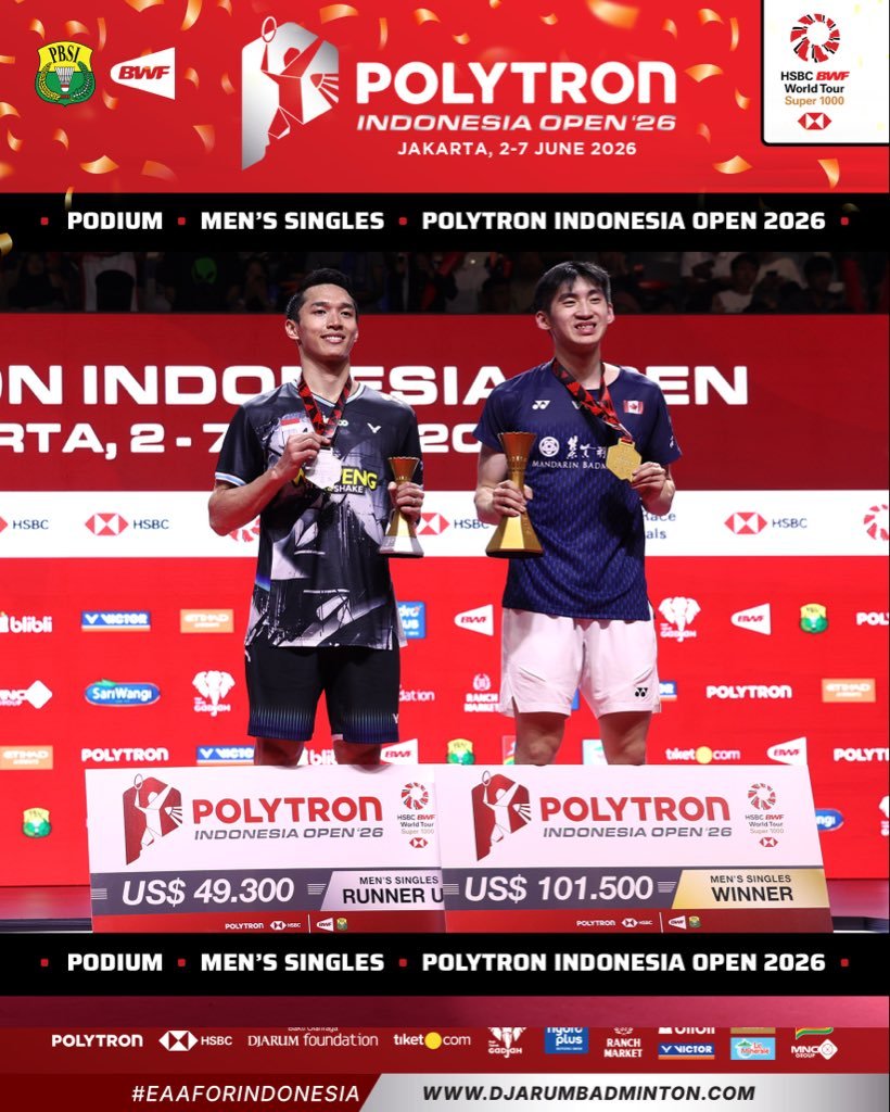 Rekap Lengkap Final Indonesia Open 2026, Victor Lai Juara