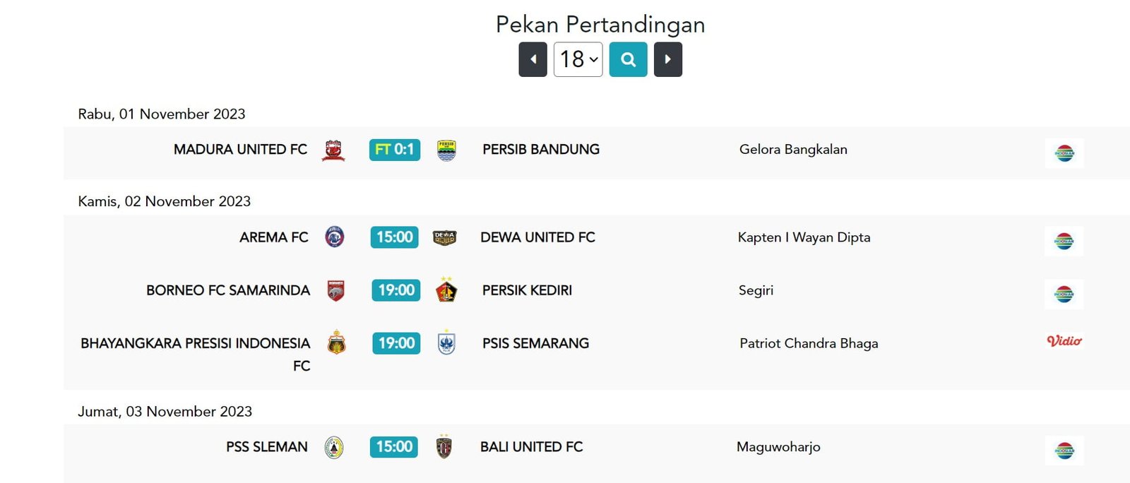 Jadwal dan Link Live Streaming BRI Liga 1 Kamis 2 November 2023