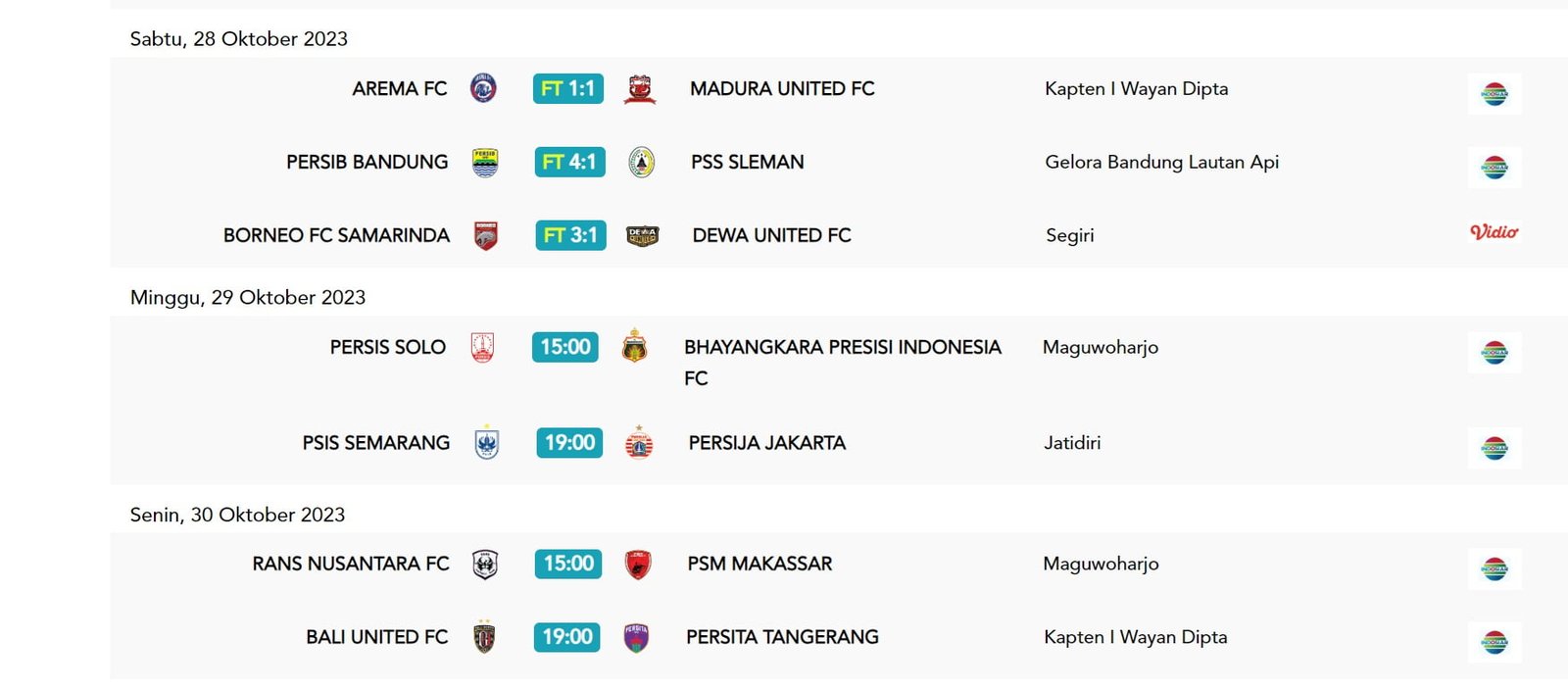 Jadwal dan Link Live Streaming BRI Liga 1 Minggu 29 Oktober 2023